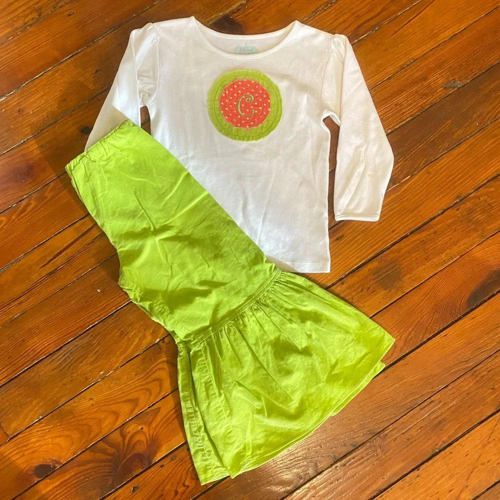 Boutique Initial C Vintage Size 5 Ruffle Hem pants & matching long sleeve shirt